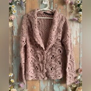 Michelle Nicole Blush Pink Fairy Cottagecore Crochet Women Sweater Size Large